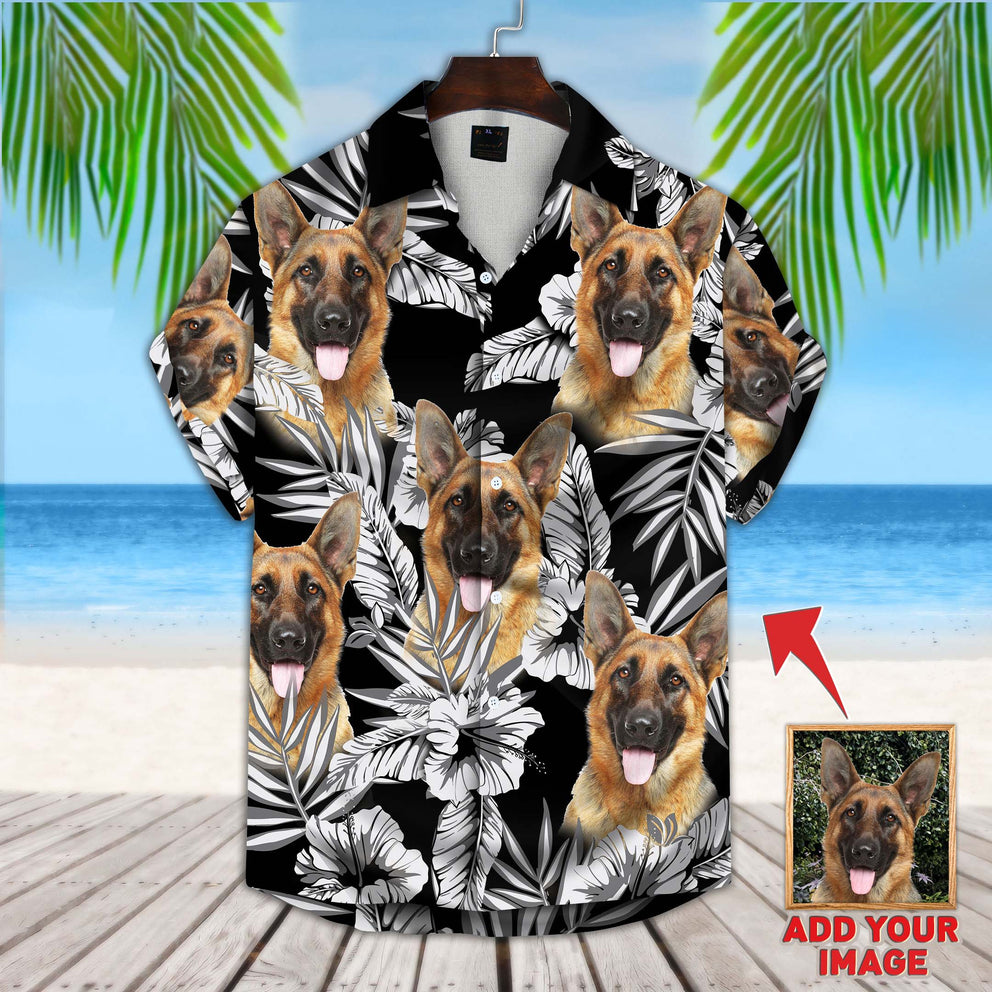 Personalized Custom Photo Dog Flowers Pattern Short-Sleeve Hawaiian Shirt/ Pet Hawaiian Shirt/ Summer Shirt