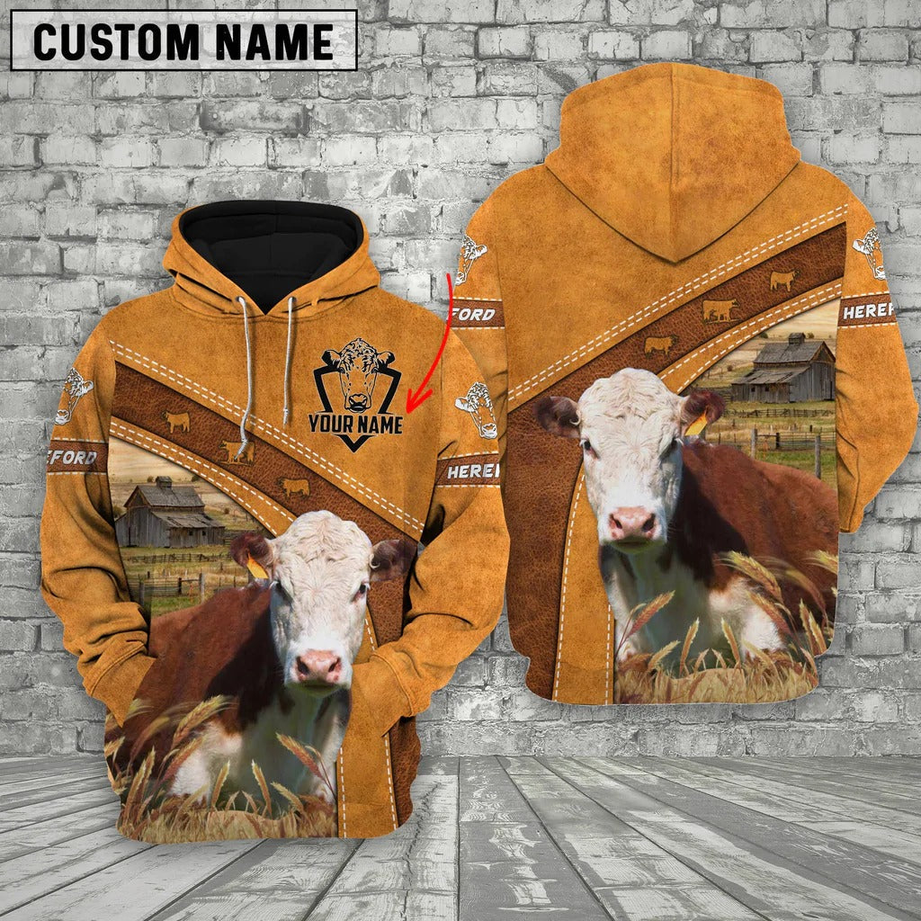 Personalized Name Farm Hereford Cattle Hoodie/ Farm Zip Hoodie For Men Women