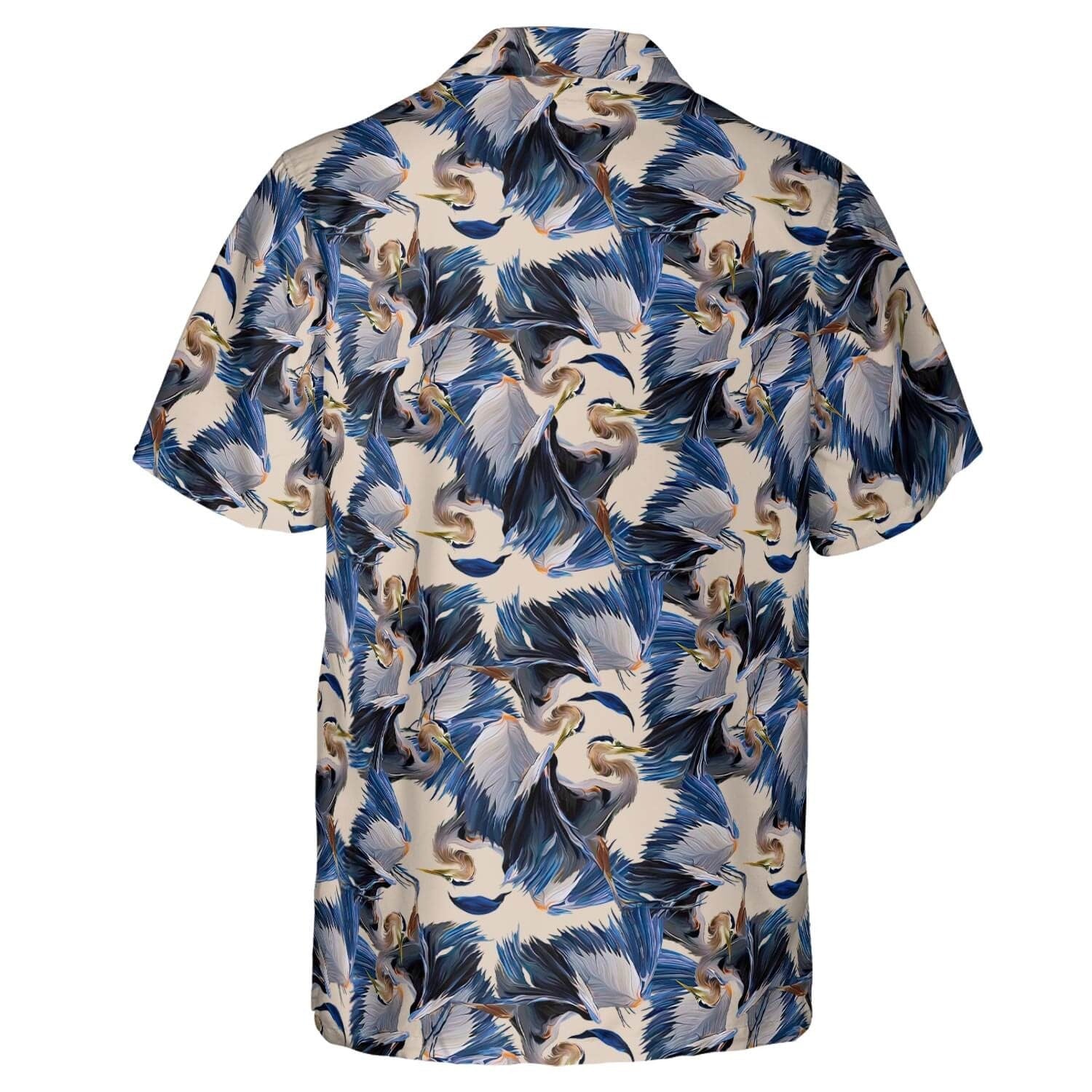Hawaiian Camp Collar Short Sleeve Button-Down Shirt Heron Dance