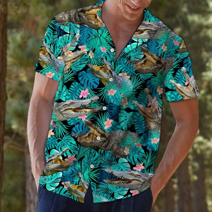 Hiding Crocodiles Tropical Palm Leaves Summer Vacation Gift Ideal Hawaiian Shirt