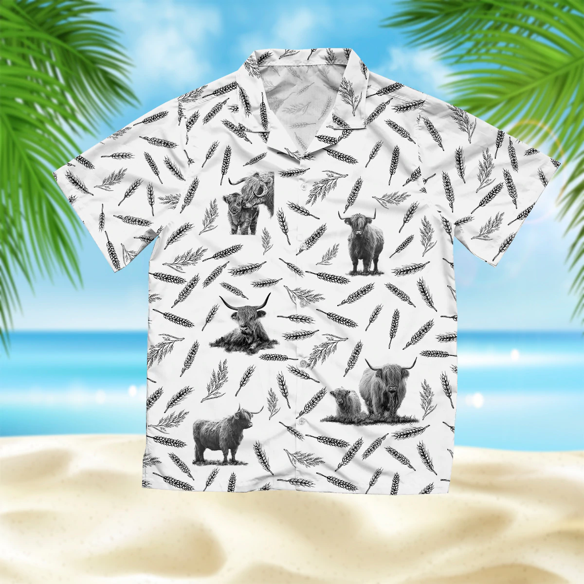 Highland Cattle pattern - farm Hawaiian Shirt/ Summer Hawaiian Shirts for Men and Women Aloha Beach Shirt
