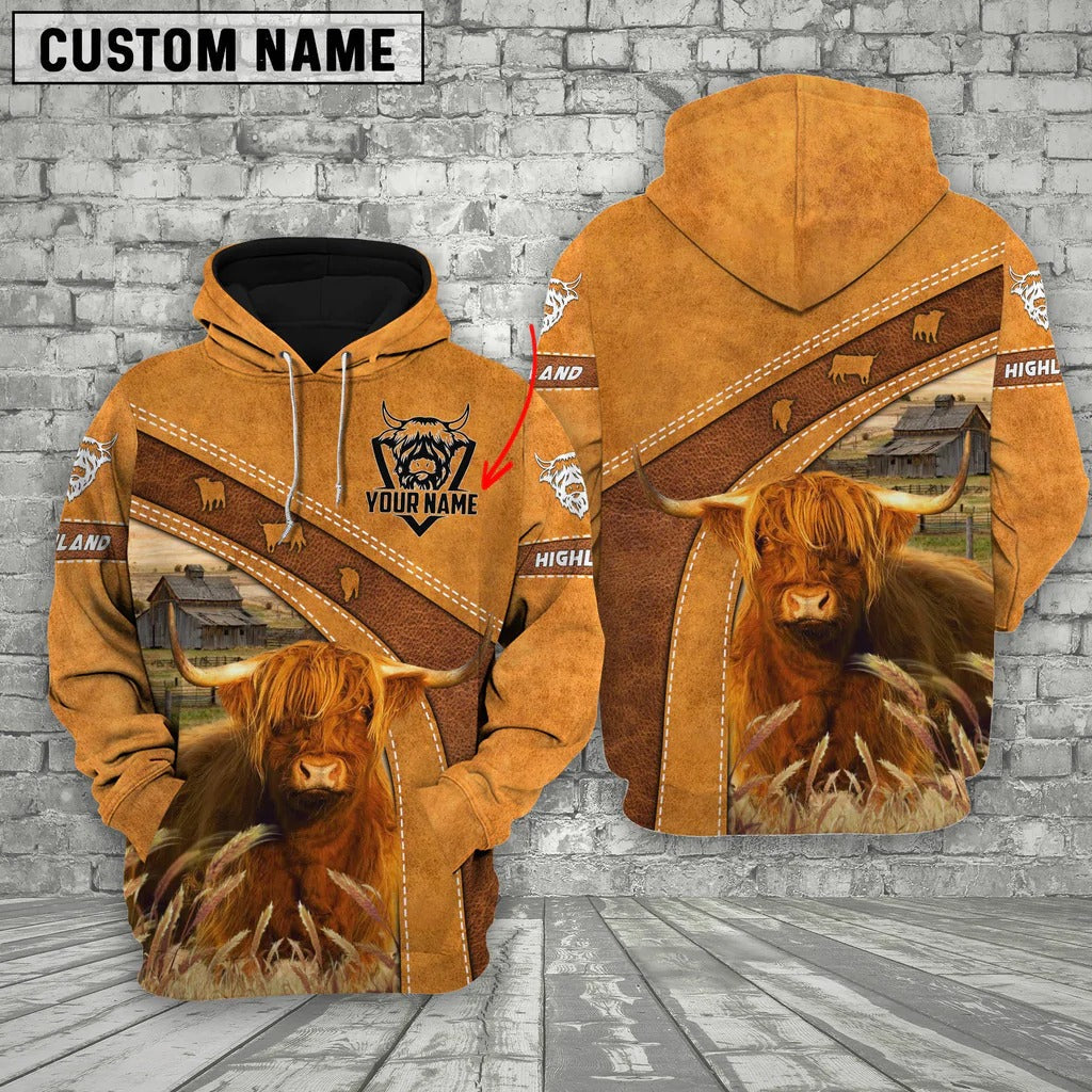 Personalized Name Farm Highland Cattle Hoodie/ Farm Zip Hoodie For Men Women