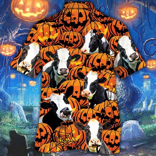 Happy Halloween Holstein Pumpkin Hawaiian Shirt