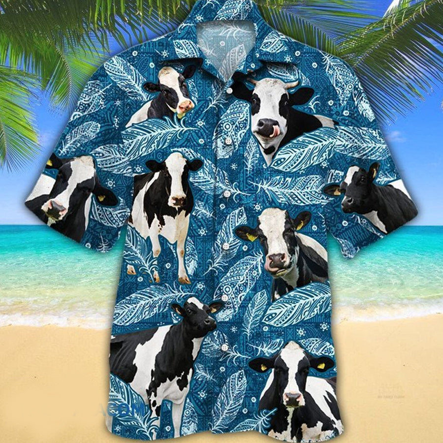 Holstein Friesian Cattle Lovers Blue Feather Hawaii Hawaiian Shirt