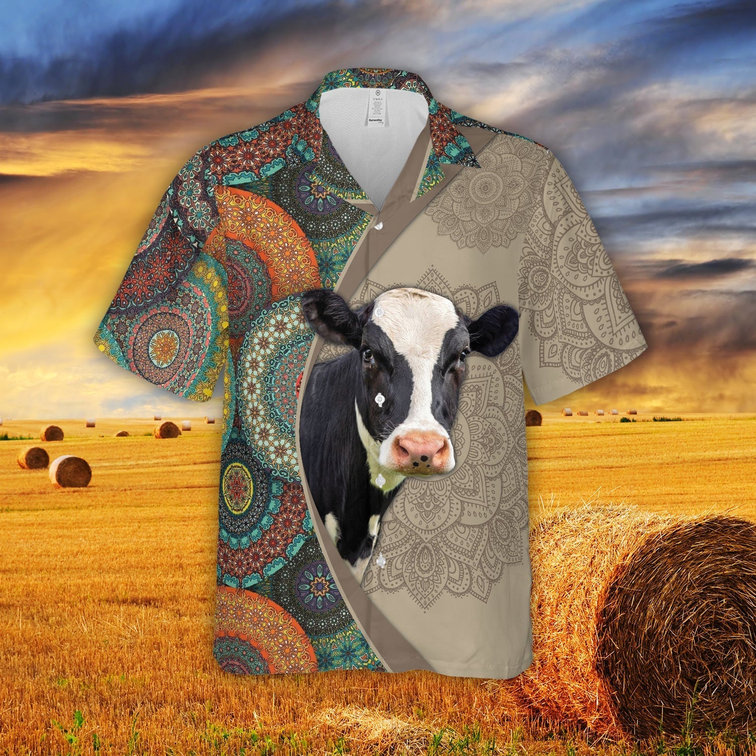 Mandala Pattern Holstein All Over Printed Hawaiian Shirt Farm Hawaiian Shirt