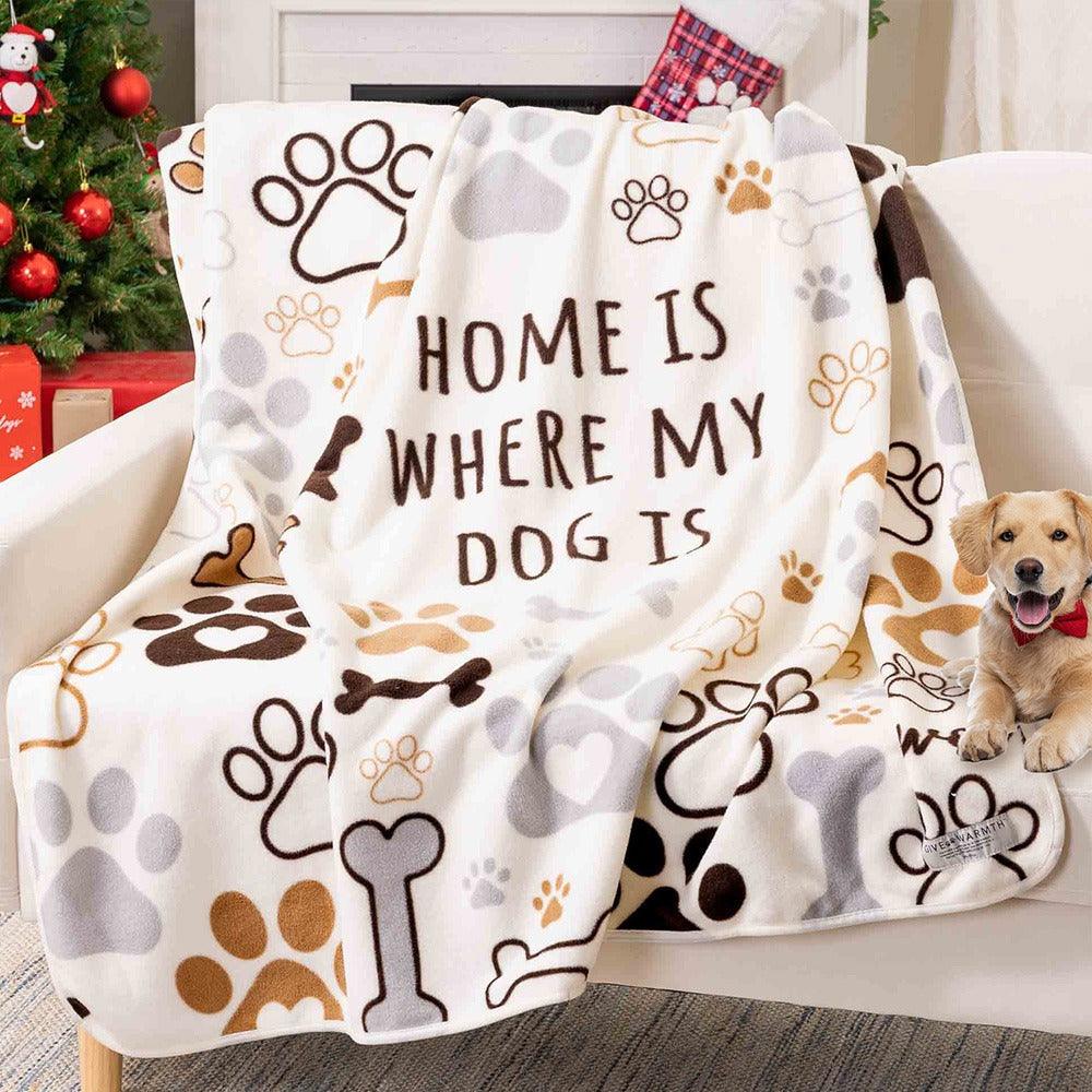Fleece Dog Blanket Home Is Where The Dog Is Paw Print On Blanket Gift For Dog Lover Throw Sherpa Warm Blanket