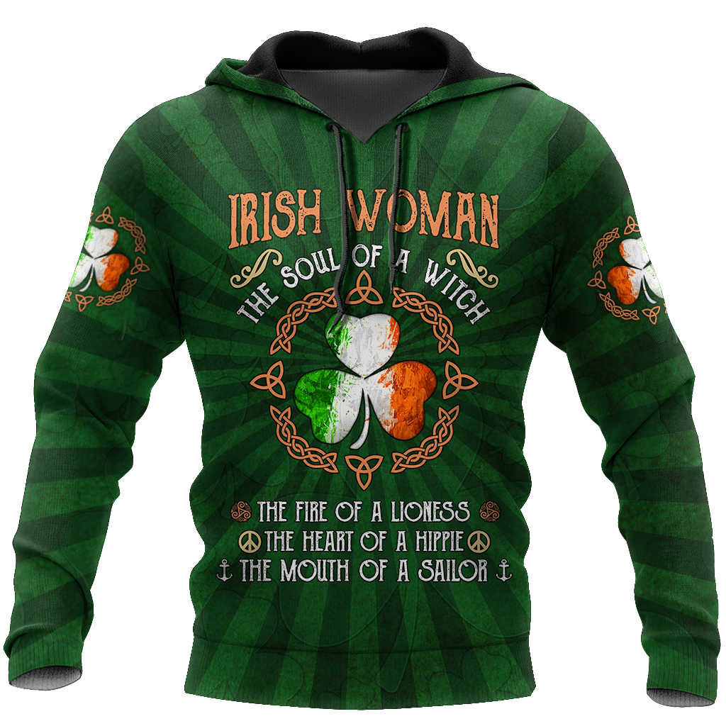 Irish Woman The Soul Of a Witch 3D Shirt/ Shamrock Ireland Flag Shirt/ Gif for Patrick''s Day