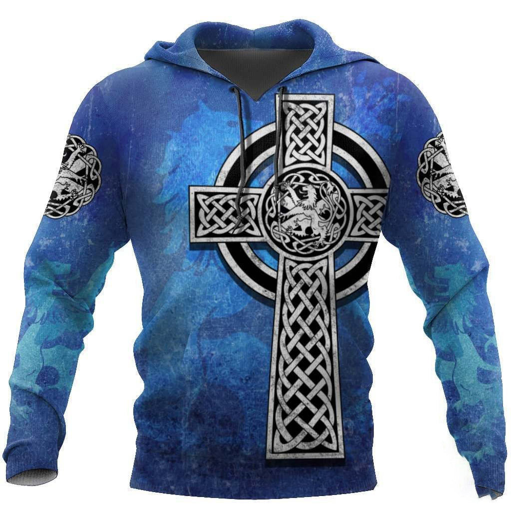 3D All Over Print Hoodie Celtic Cross Lion Shirt/ St Patrick''s Day Lion Pattern Shirt For Him