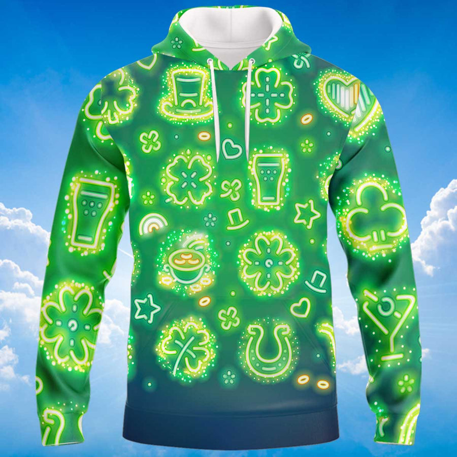 3D All Over Print Light Glitter Shamrock Drink Beer Hat Shirt/ Happy St Patrick''s Day Shirt