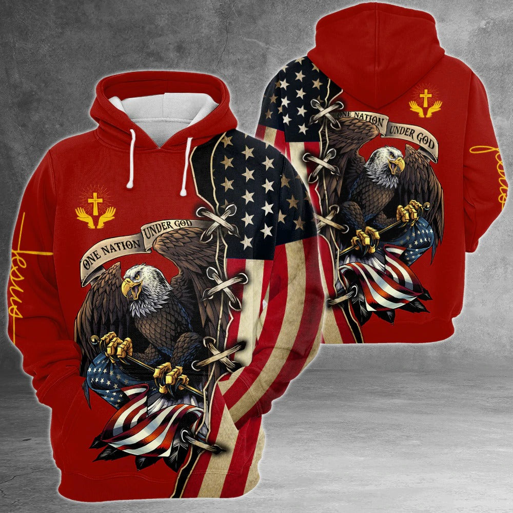 One Nation Under God American Flag Eagle All Over Print Shirt Patriotic 3D Clothing