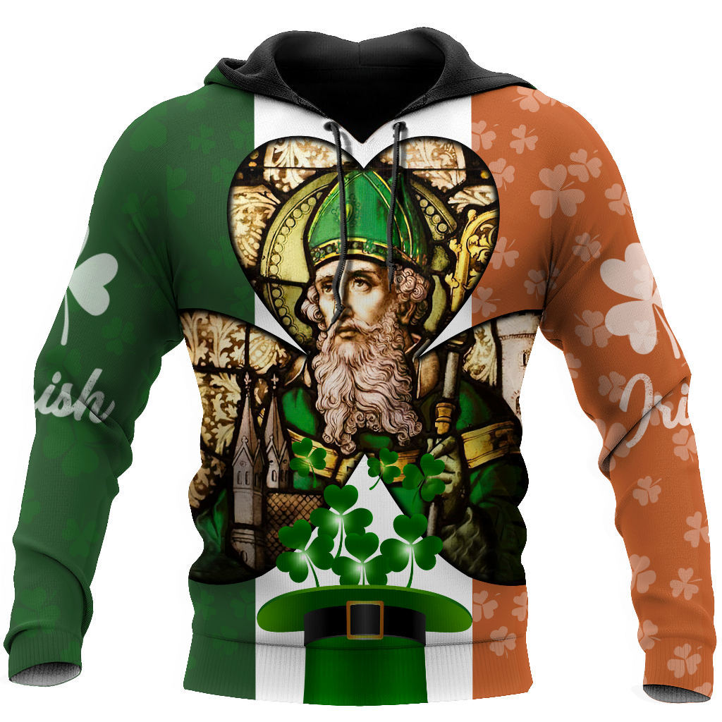Irish Lucky Ireland Flag Pattern Saint Patrick''s Day Hoodie Shirt for Man and Women