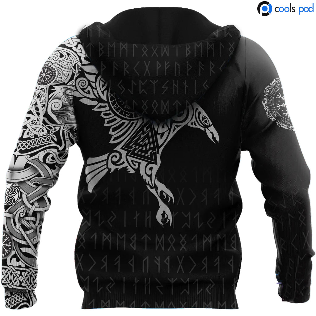 3D All Over Printed Hoodie Viking The Raven Of Odin Tattoo Viking Hoodie Viking Clothing