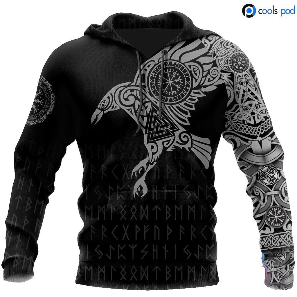 3D All Over Printed Hoodie Viking The Raven Of Odin Tattoo Viking Hoodie Viking Clothing