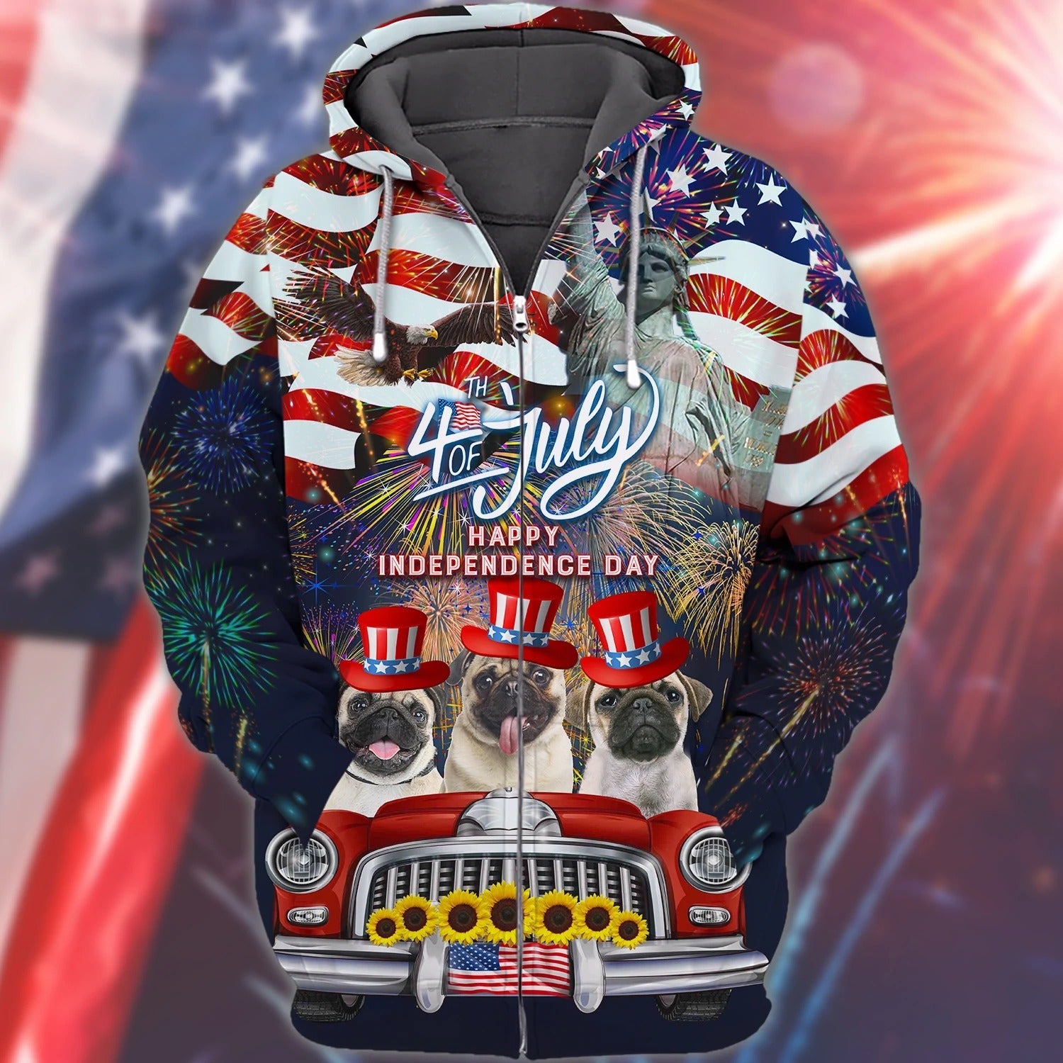 Pug American Hawaiian Shirt - Independence Day Is Coming- 3D Full Print Hoodie Bomber 4Th Of July Tee Shirts