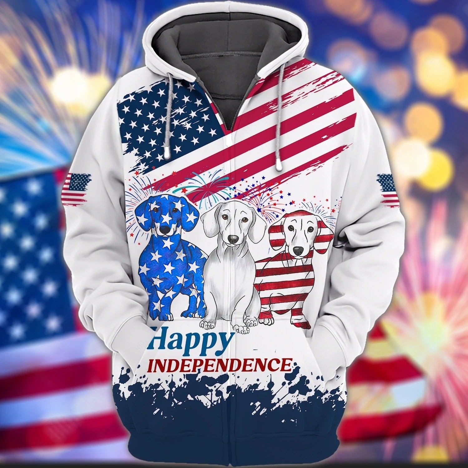 Happy Independence Day 3D All Over Print Shirt/ Dog In Usa Flag 4Th Of July Hoodie 3D Bomber