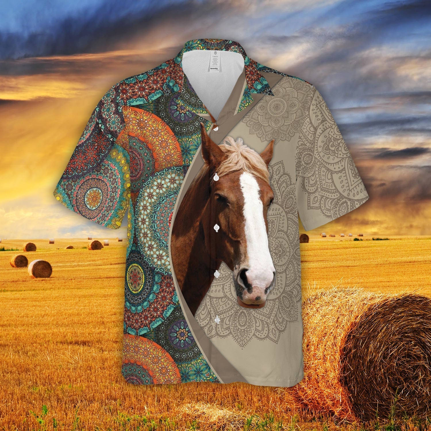Mandala Pattern Horse All Over Printed 3D Hawaiian Shirt