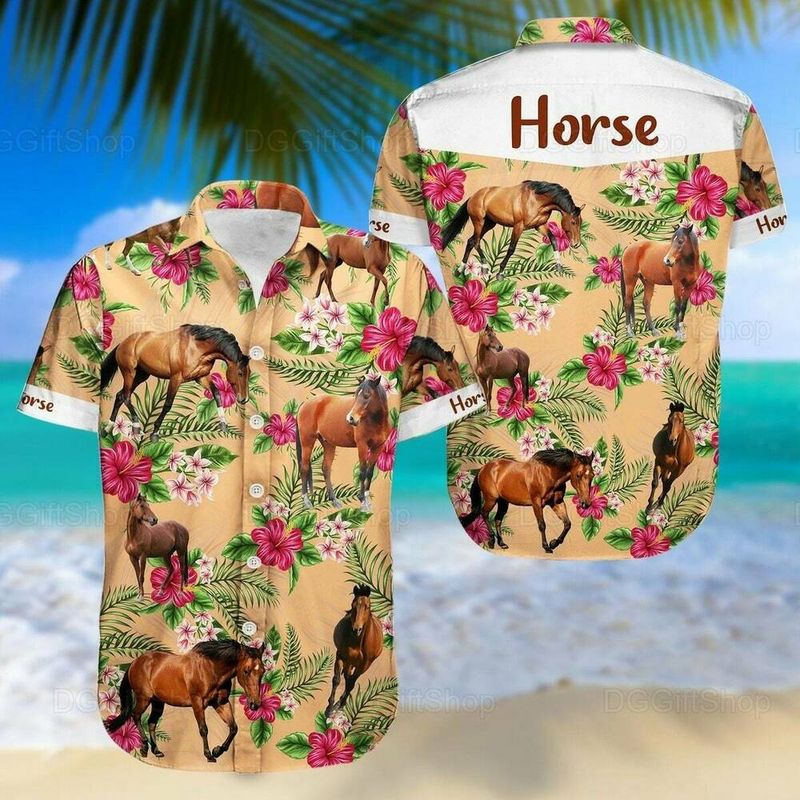 Horse Dog Aloha Hawaiian Shirt - Horse Wild Animal Hawaiian Shirt/ Horse Tropical Floral Hawaiian Shirt
