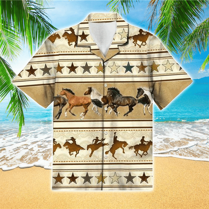 Three Running Horses Fireworks Hawaiian Shirt