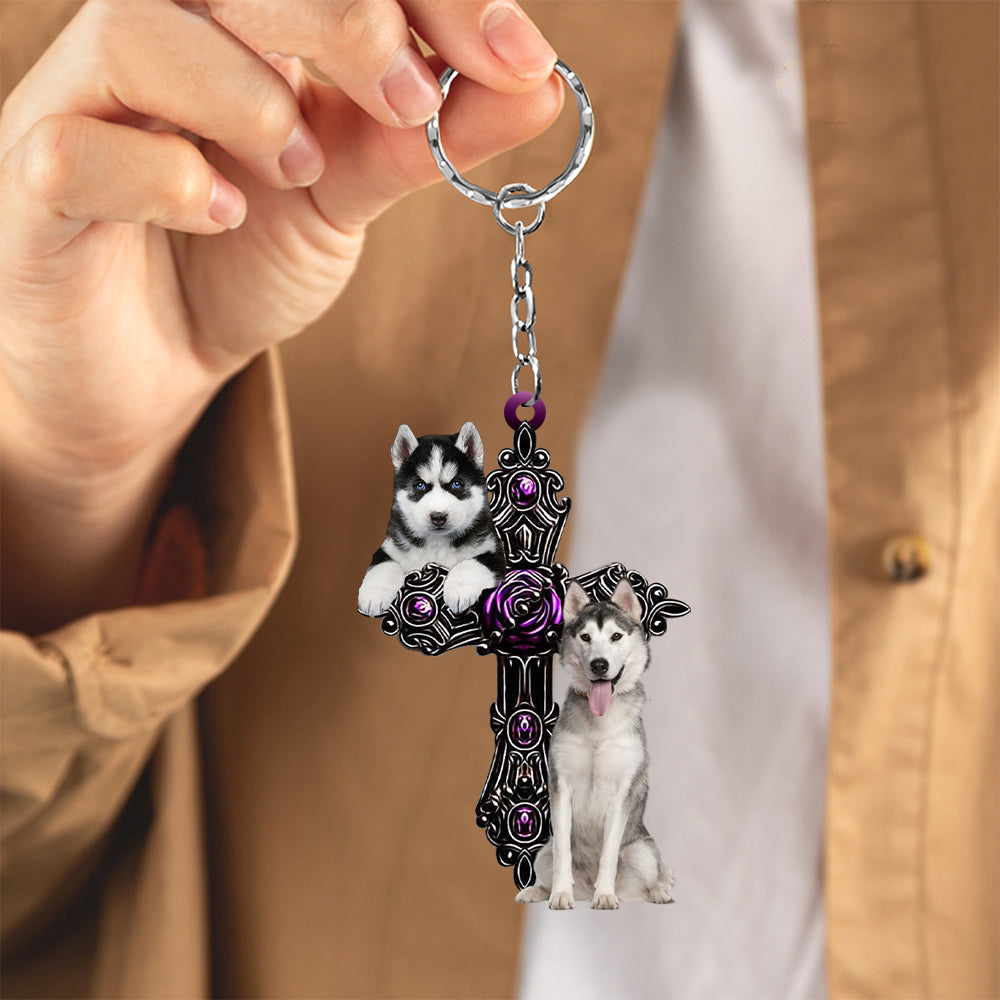 Husky Pray For God Acrylic Keychain Dog Keychain Coolspod