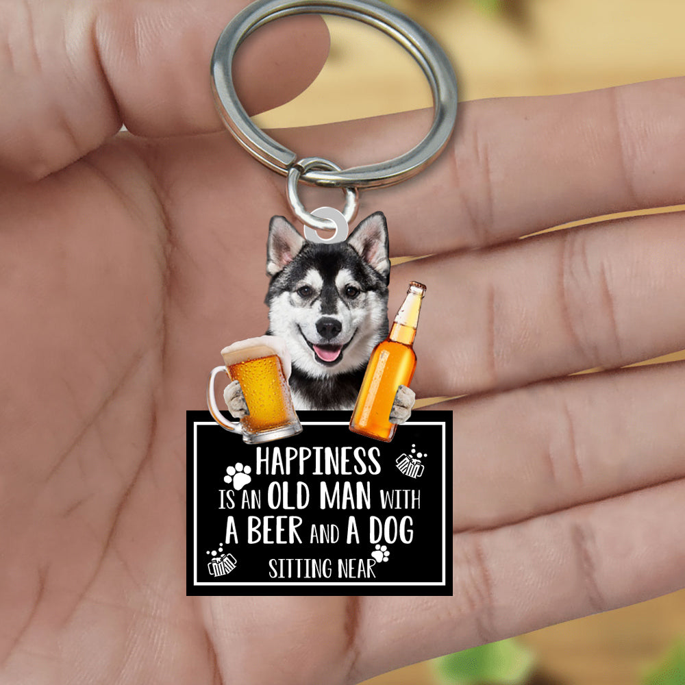 Husky  Happiness Is An Old Man With A Beer And A Dog Sitting Near Acrylic Keychain