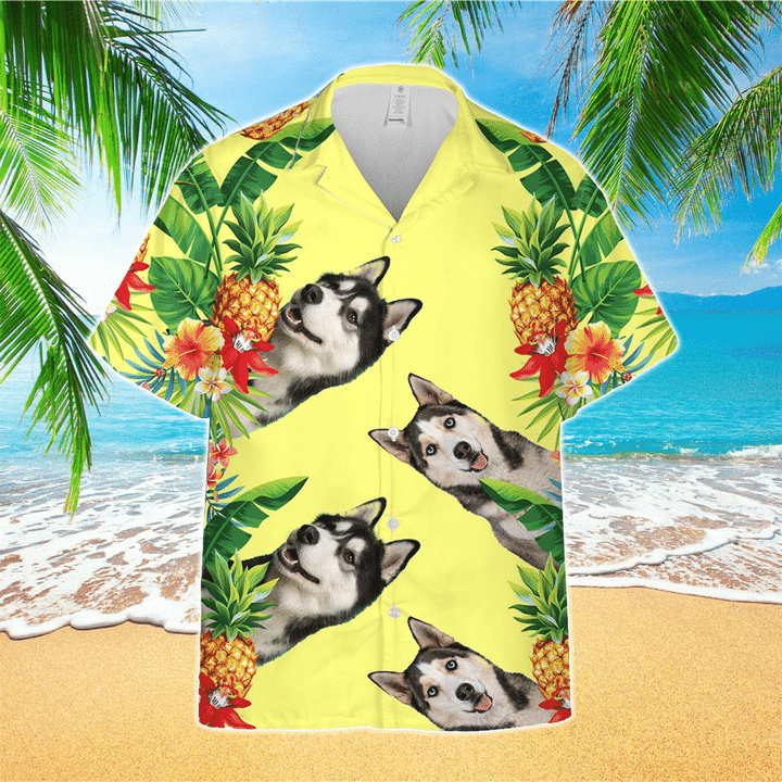 Husky Terrier Mens 3D Hawaiian Shirt/ Husky Button Up Shirt