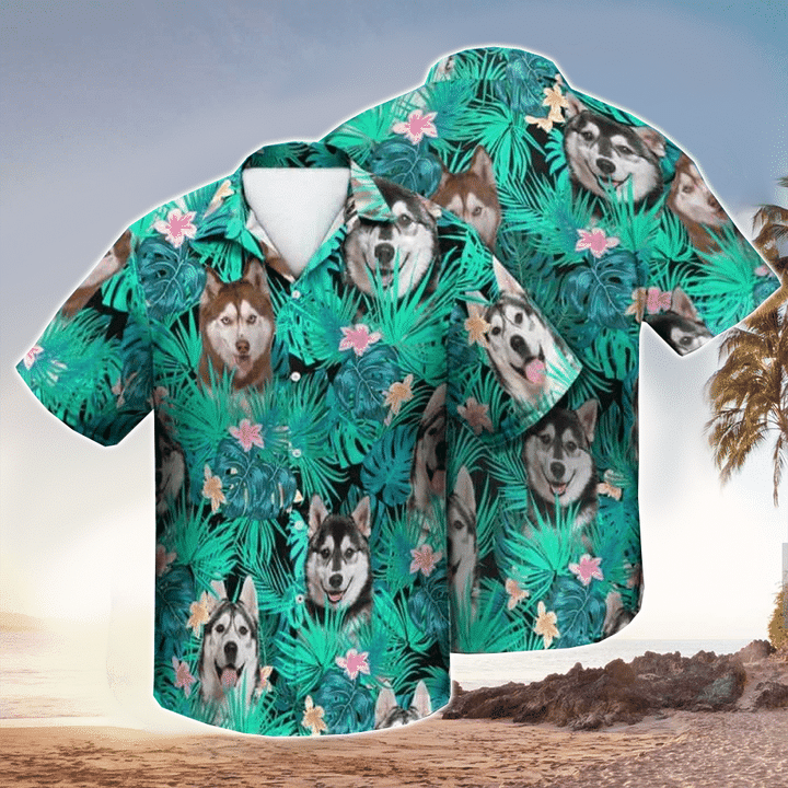 Siberian Husky Tropical 3D All Over Printed Hawaiian shirt/ Men