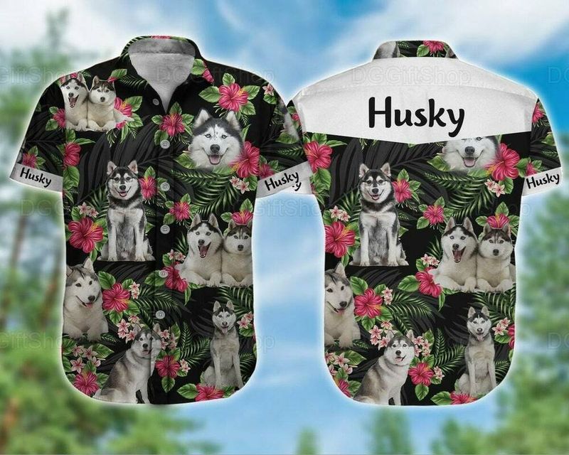 Husky Dog Aloha Hawaiian Shirt - Funny Husky Dog Pet Cute Hawaiian Shirt/ Flowers Tropical Pattern Hawaiian Shirt For Men