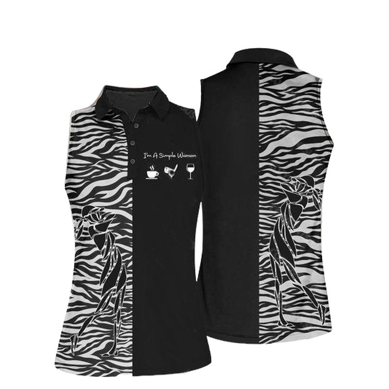 I Am A Simple Women Zebra Pattern Women Sleeveless Polo Shirt/ Women''s Sleeveless Polo Shirts Quick Dry Golf Shirt