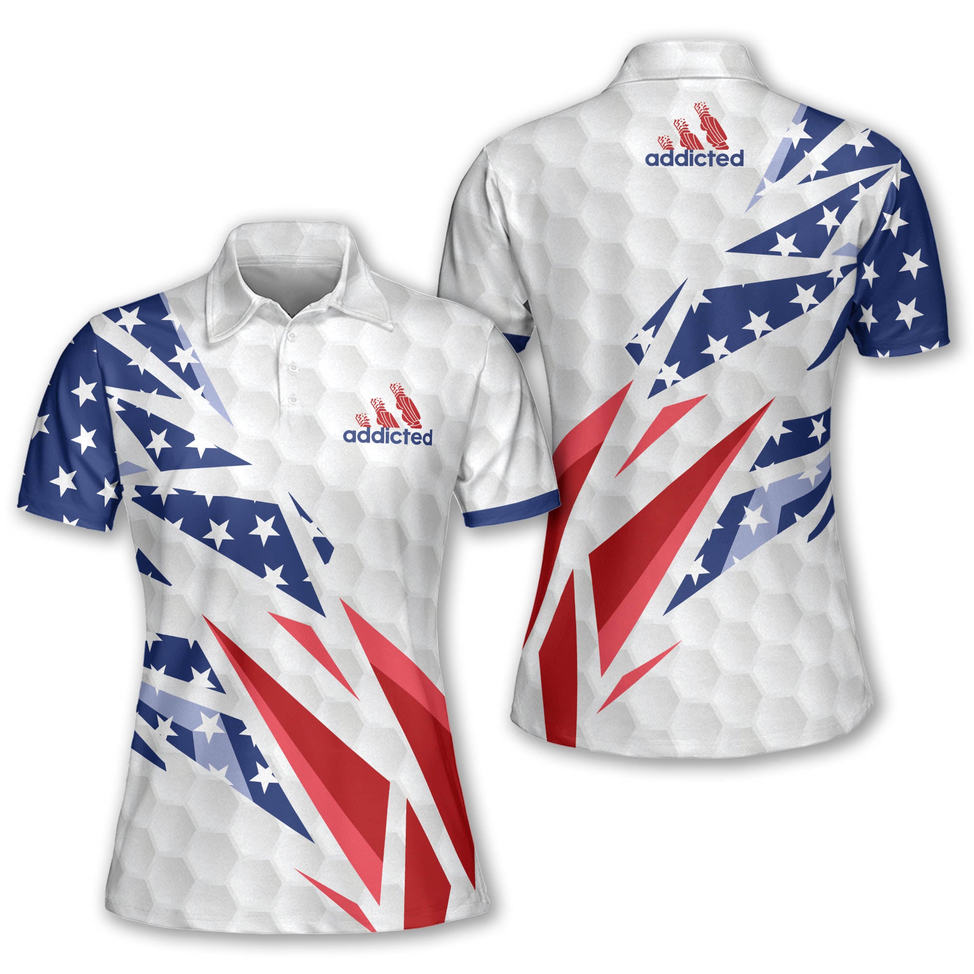 Addicted American Flag Abstract 4th Of July Patriotic Women Short Sleeve Polo Shirt