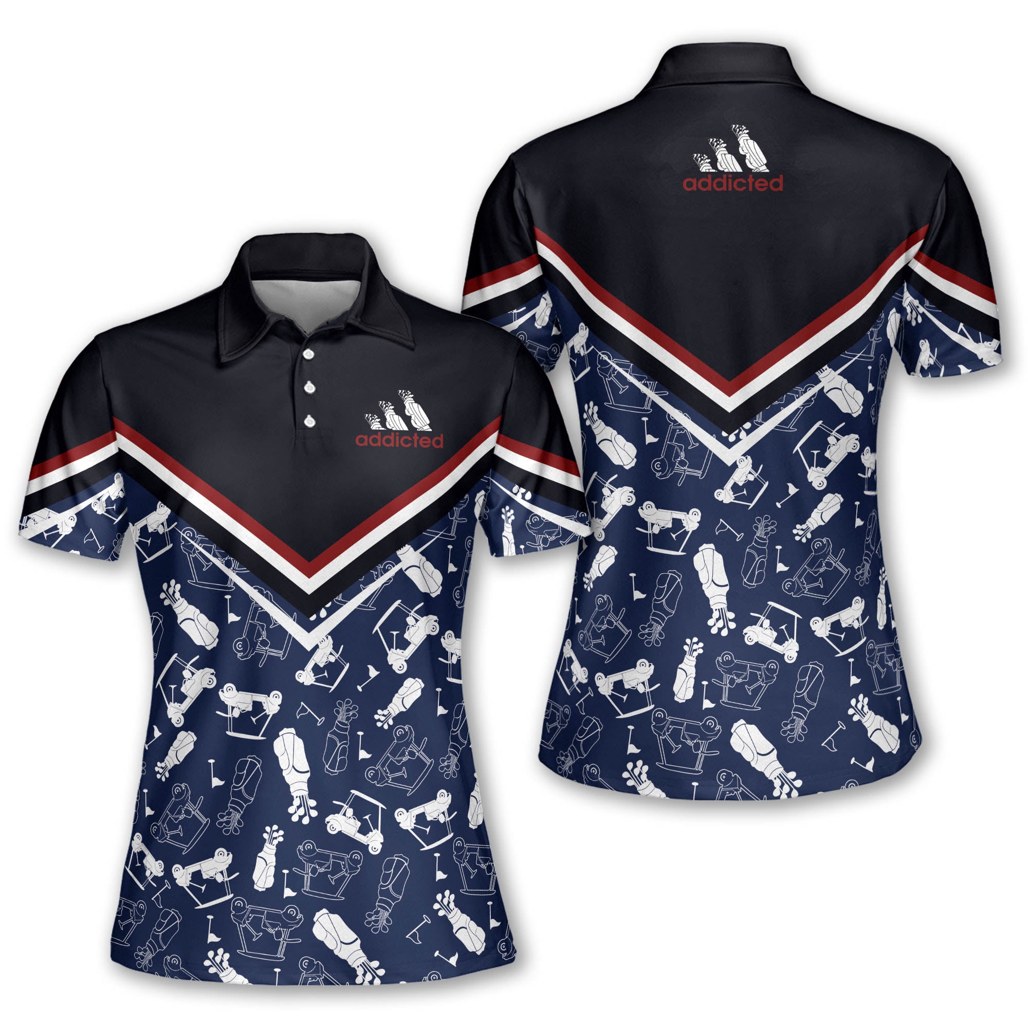 Golf Addicted Line Seamless Pattern Women Short Sleeve Polo Shirt/ Sleeveless Polo Shirt