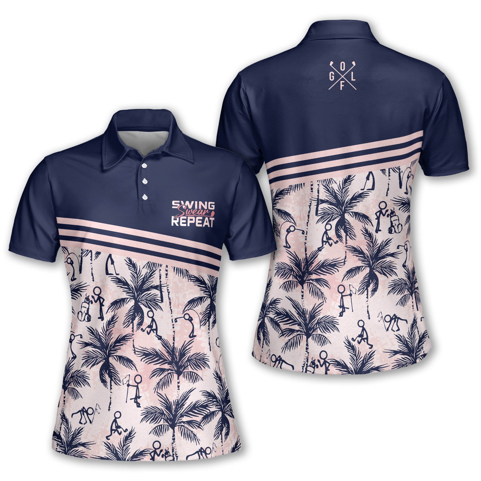 Swing Swear Repeat Golf Figures Short Sleeve Polo Shirt Sleeveless Polo Shirt