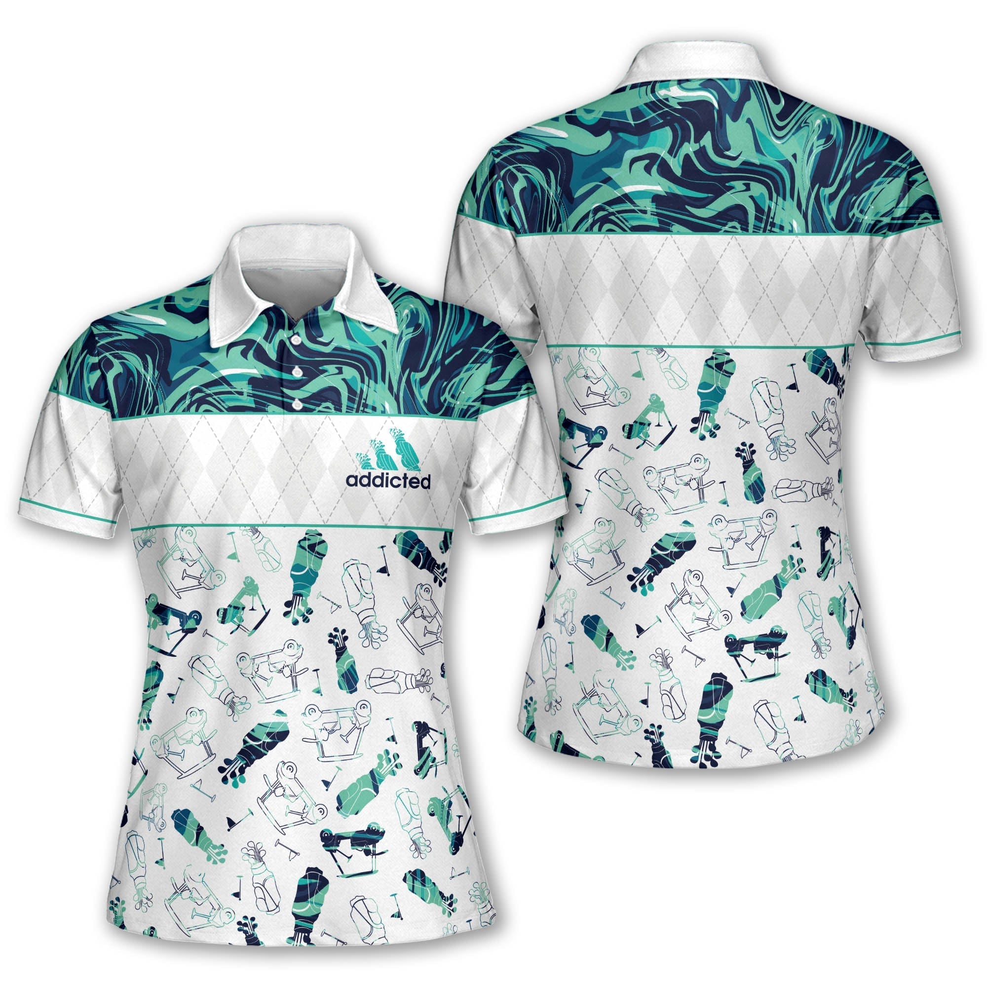 Blue Neon Seamless Golf Pattern Women Short Sleeve Polo Shirt Sleeveless Polo Shirt