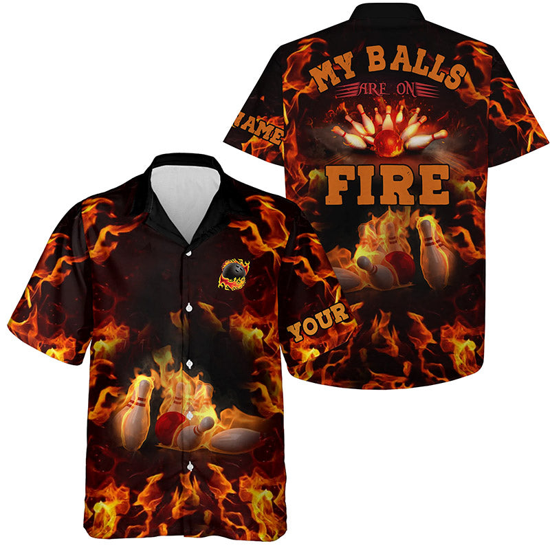 Flame Bowling Shirts Custom My Balls Are On Fire Hawaiian Shirt For Men/ Button Up Bowling Shirts