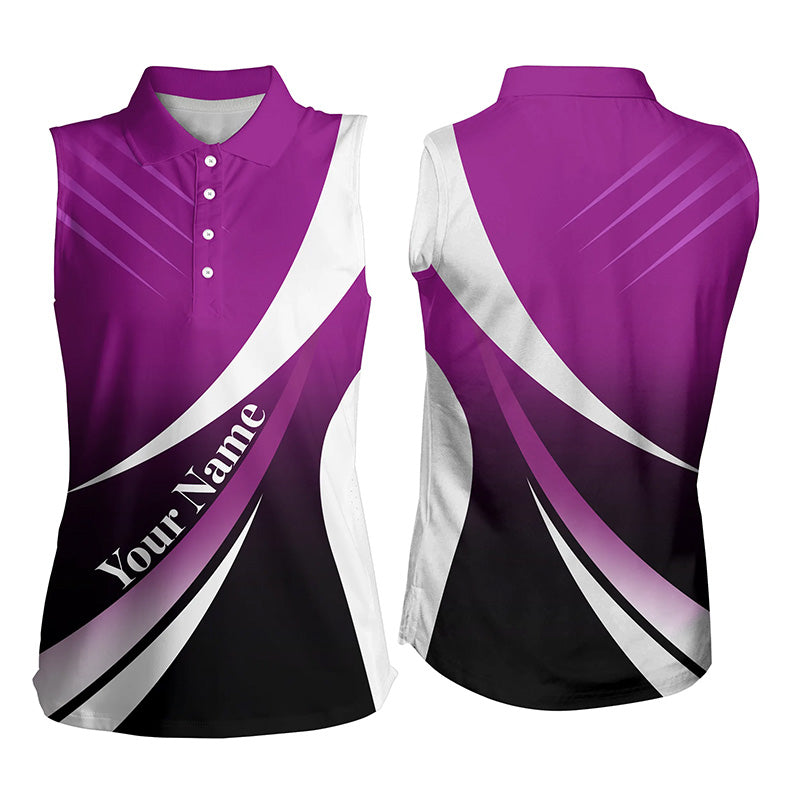 Women sleeveless polo shirt custom name light purple white golf shirt/ sleeveless golf tops for ladies