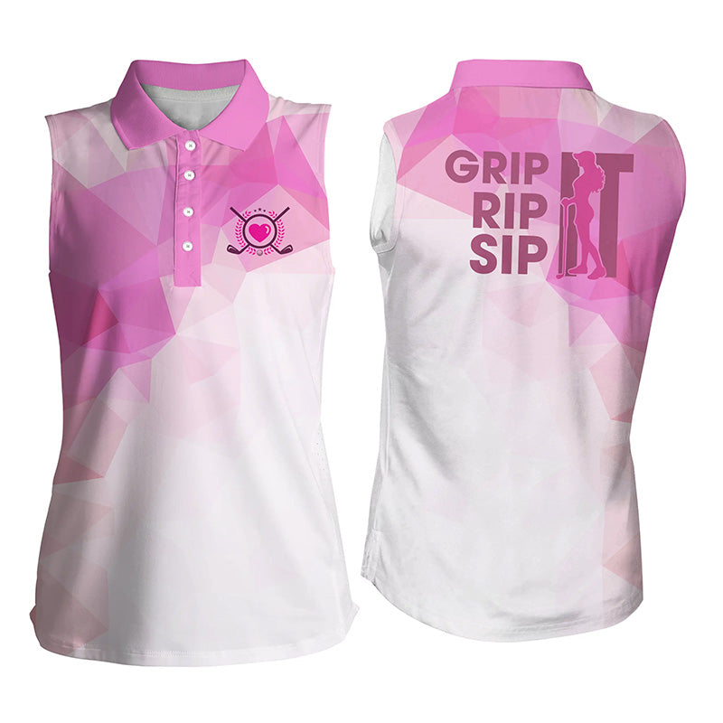 Funny Women sleeveless polo shirt/ grip it rip it sip it/ women''s golf tanks golf tops for ladies