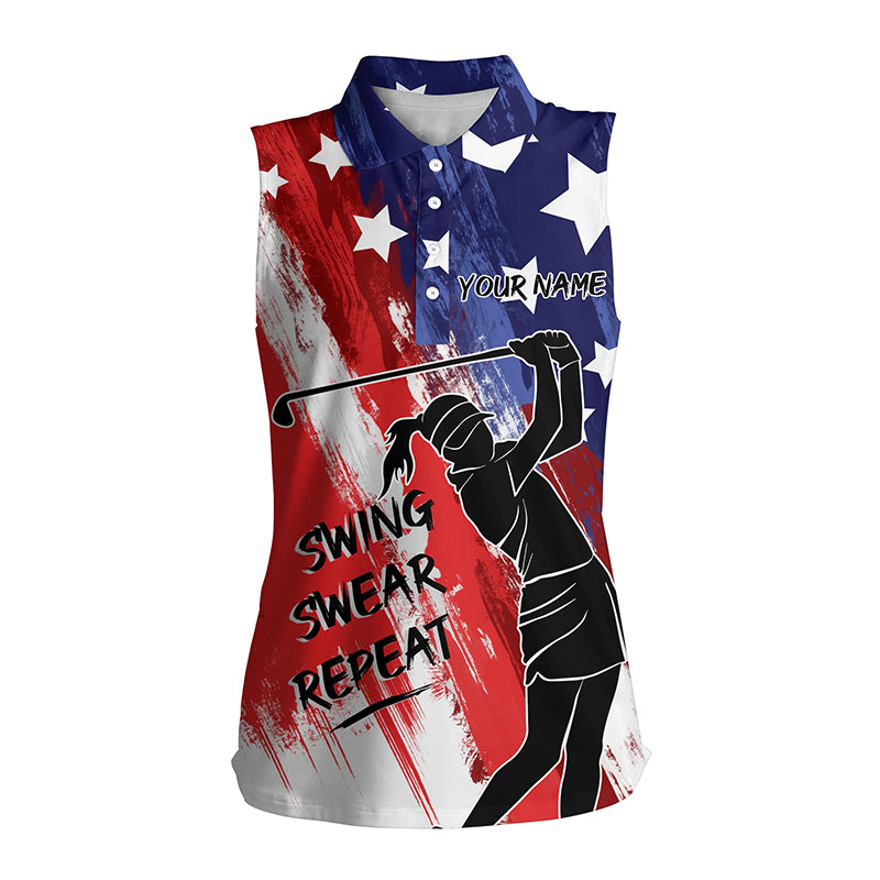 Red/ white and blue American flag sleeveless polo shirt custom swing swear repeat patriotic golf shirt