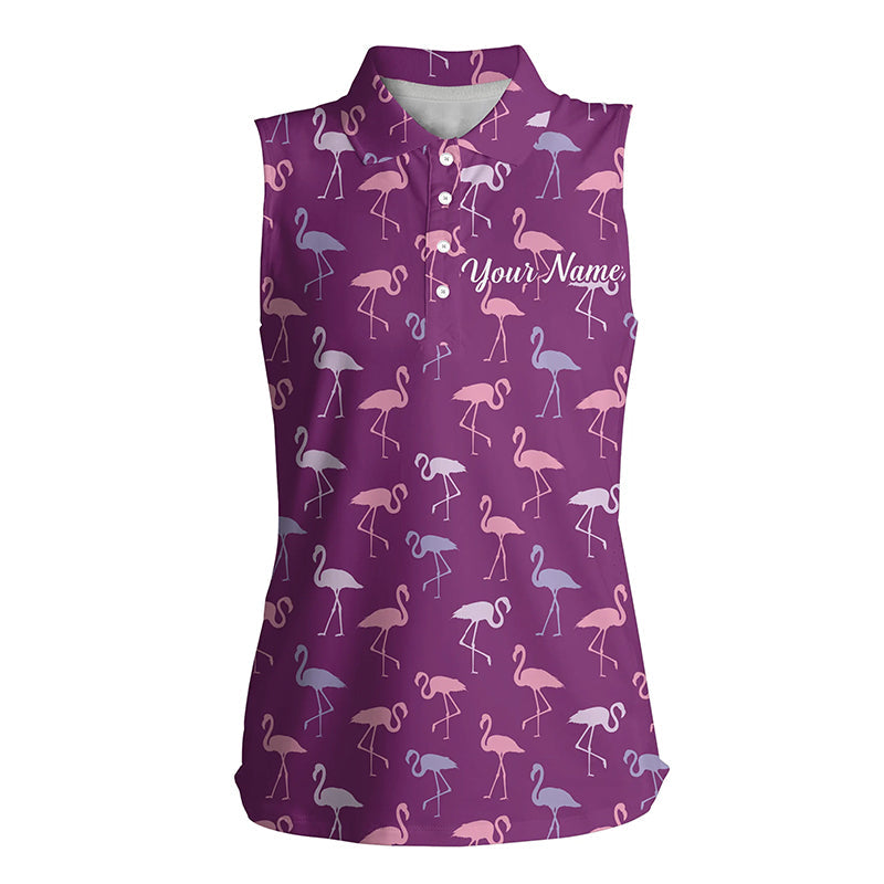 Womens Sleeveless polo shirt purple flamingos birds pattern tropical custom name team golf polo shirts