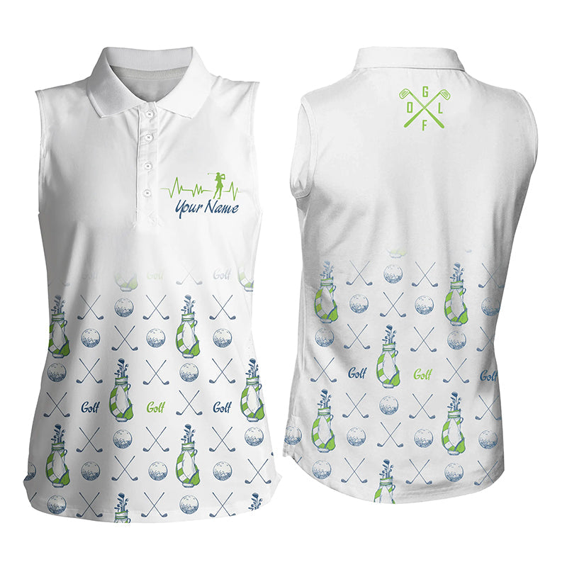 Women sleeveless polo shirt/ custom golf clubs pattern white golf tops for women/ golf gift for mom