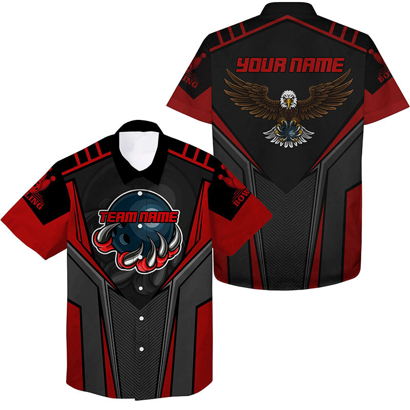 Custom Name And Team Name Bowling Hawaiian Shirt For Men/ Eagle Men''s Bowling Team Shirts Multicolor