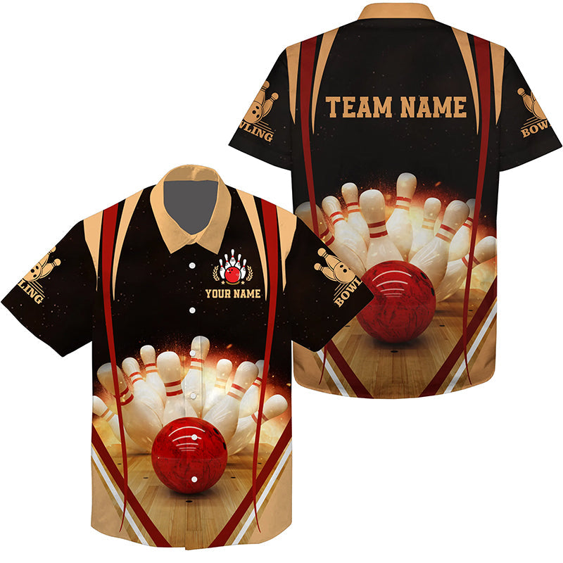 Black Vintage Hawaiian Bowling Shirts Custom Name And Team Name Mens Bowler Shirt/ Bowling Team Shirts