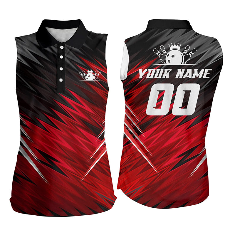 Red and black womens sleeveless polo shirts custom bowling shirts for women/ team bowling jersey