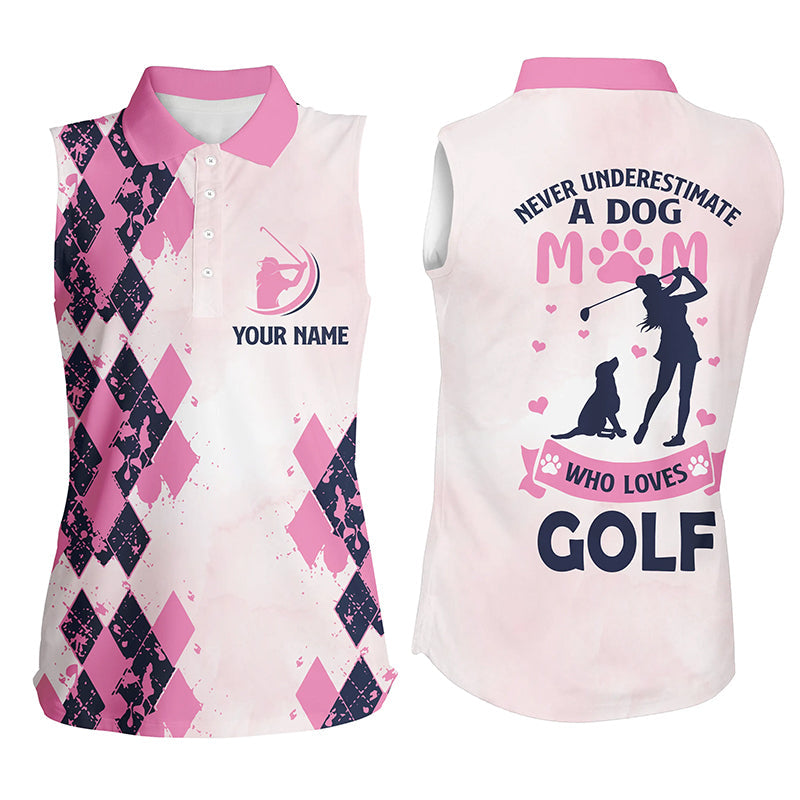 Pink Women''s sleeveless polo shirt/ custom never underestimate a dog mom who loves golf gift for mom