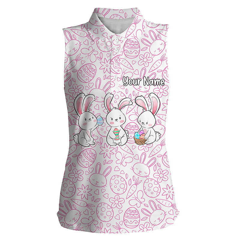 Pink Easter Bunny Eggs Pattern Golf Shirt Custom Womens Sleeveless Polo Shirt/ Golf Shirts For Women