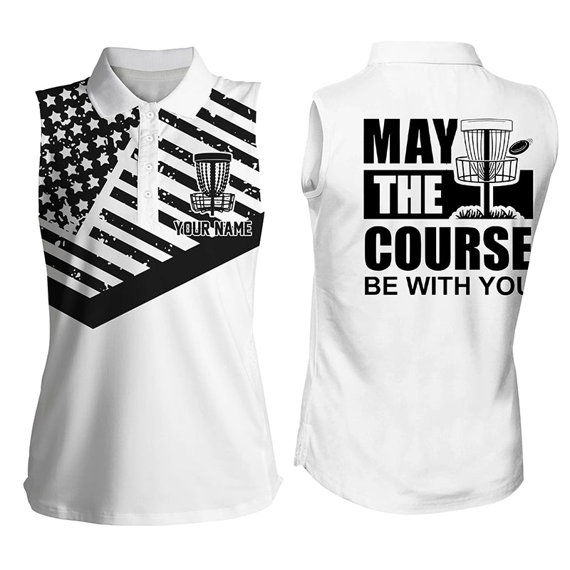 American flag Women sleeveless polo shirt custom May the course be with you disc golf shirts for women