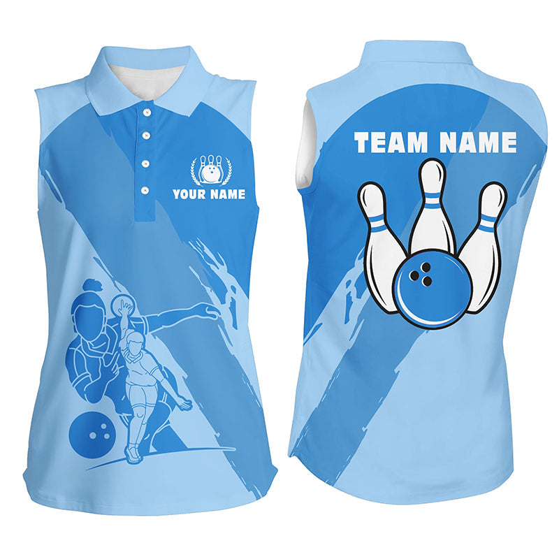 Personalized 3D bowling shirts for women/ Custom blue Sleeveless polo Bowling Shirt for Girls