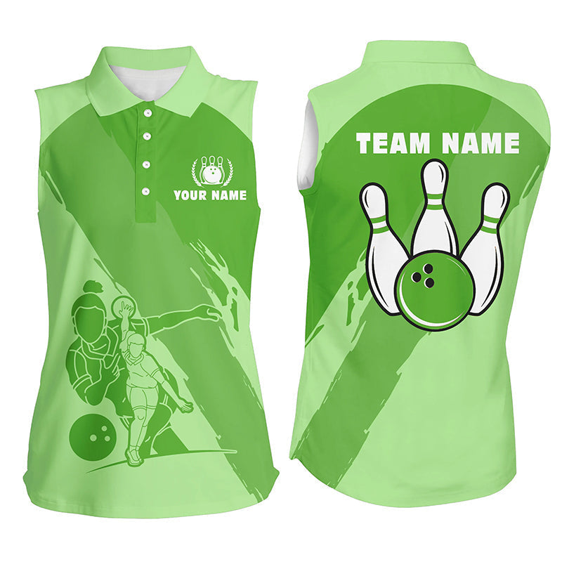 Personalized 3D bowling shirts for women/ Custom green Sleeveless polo Bowling Shirt for Girls
