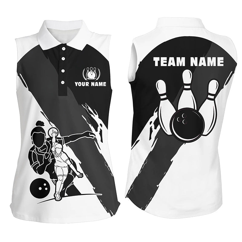 Personalized 3D bowling shirts for women/ Custom black white Sleeveless polo Bowling Shirt for Girls