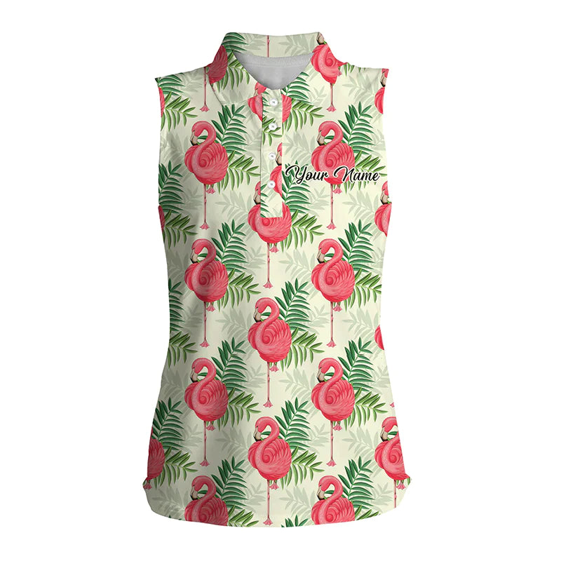 Women sleeveless polo shirt/ blue forest pattern pink flamingo golf shirts custom golf shirts for women