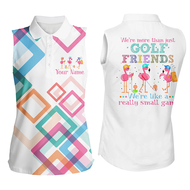 Women sleeveless polo shirt we''re more than just golf friends flamingo custom funny golf shirt
