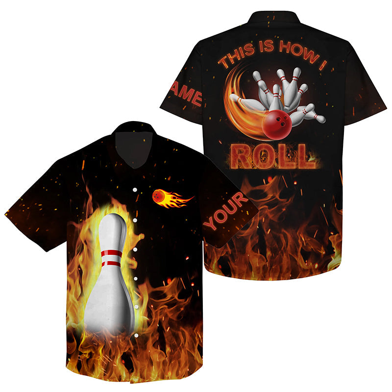 Custom Hawaiian Bowling Shirts This Is How I Roll/ Black Flame Bowling Shirt/ Bowling Gifts